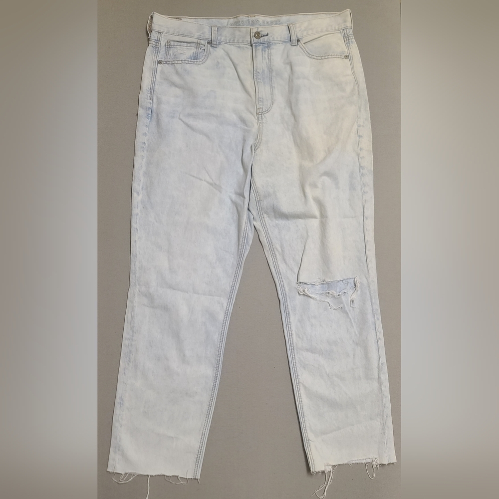 American Eagle Women's Jeans Size 16 Blue Distressed Straight Leg Raw Hem
